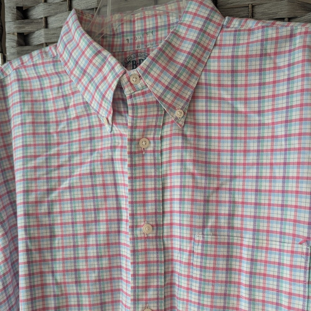 Vtg 90s BD Baggies Button Down Shirt Pink Blue Plaid Made in USA Mens L Preppy